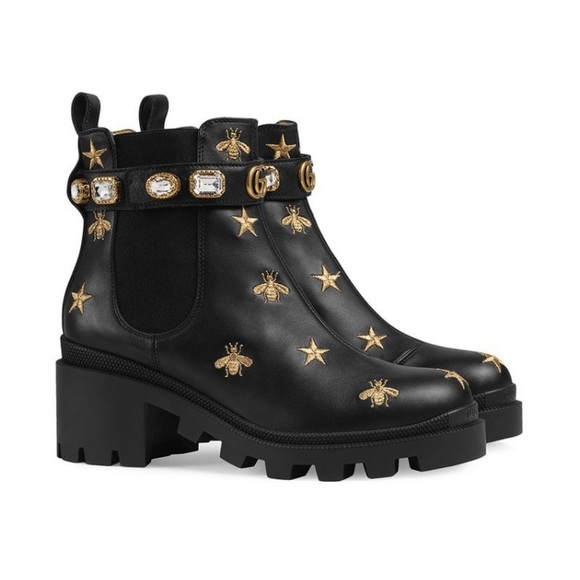 Gucci embroidered leather ankle boot with belt - Picture 4 of 8